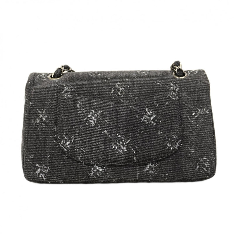 【6ca1263】シャネル ショルダーバッグ マトラッセ Wフラップ Wチェーン デニム ブラック シルバー金具【中古】レディース