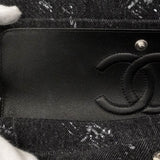 【6ca1263】シャネル ショルダーバッグ マトラッセ Wフラップ Wチェーン デニム ブラック シルバー金具【中古】レディース