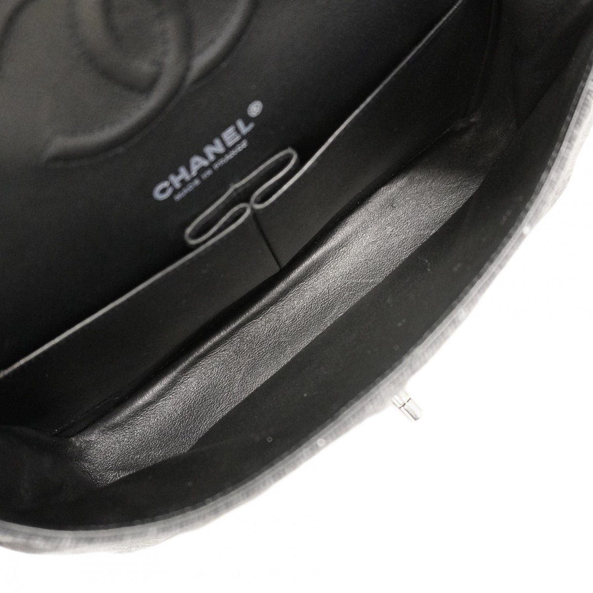 【6ca1263】シャネル ショルダーバッグ マトラッセ Wフラップ Wチェーン デニム ブラック シルバー金具【中古】レディース