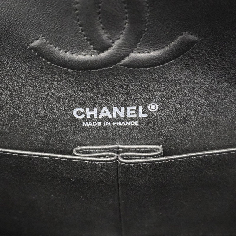 【6ca1263】シャネル ショルダーバッグ マトラッセ Wフラップ Wチェーン デニム ブラック シルバー金具【中古】レディース