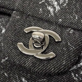 【6ca1263】シャネル ショルダーバッグ マトラッセ Wフラップ Wチェーン デニム ブラック シルバー金具【中古】レディース
