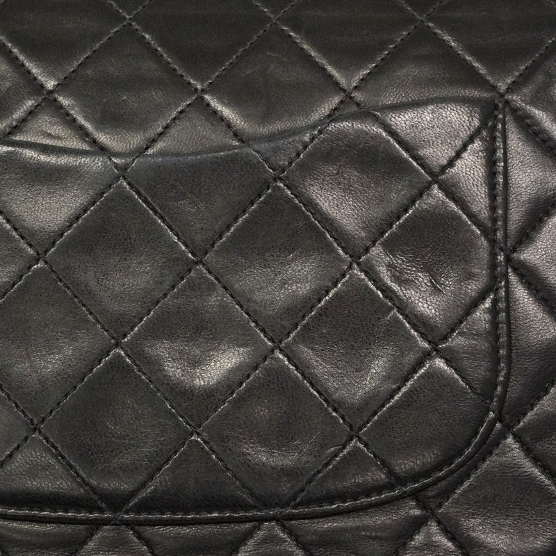 【6ca1264】シャネル ショルダーバッグ マトラッセ Wフラップ Wチェーン ラムスキン ブラック ゴールド金具【中古】レディース