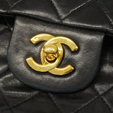 【6ca1264】シャネル ショルダーバッグ マトラッセ Wフラップ Wチェーン ラムスキン ブラック ゴールド金具【中古】レディース