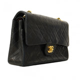 【6ca1264】シャネル ショルダーバッグ マトラッセ Wフラップ Wチェーン ラムスキン ブラック ゴールド金具【中古】レディース