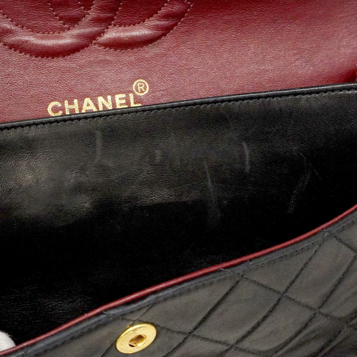 【6ca1264】シャネル ショルダーバッグ マトラッセ Wフラップ Wチェーン ラムスキン ブラック ゴールド金具【中古】レディース