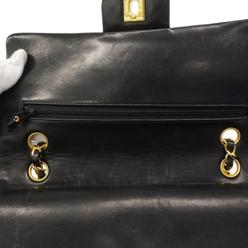 【6ca1264】シャネル ショルダーバッグ マトラッセ Wフラップ Wチェーン ラムスキン ブラック ゴールド金具【中古】レディース