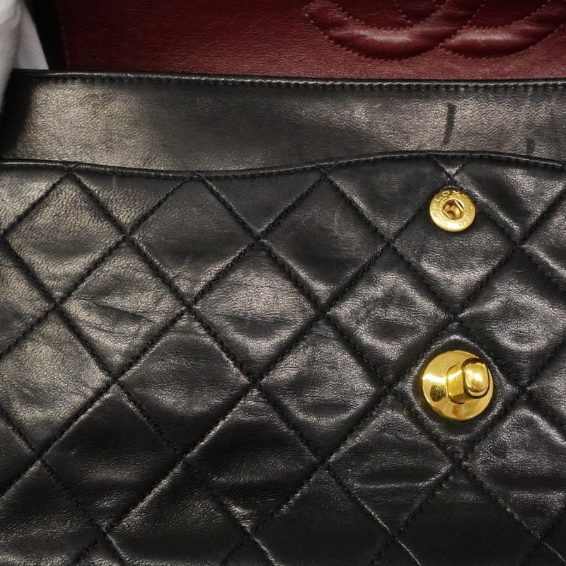 【6ca1264】シャネル ショルダーバッグ マトラッセ Wフラップ Wチェーン ラムスキン ブラック ゴールド金具【中古】レディース