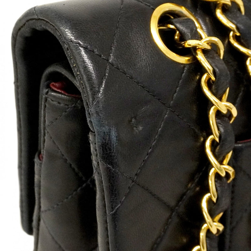 【6ca1264】シャネル ショルダーバッグ マトラッセ Wフラップ Wチェーン ラムスキン ブラック ゴールド金具【中古】レディース