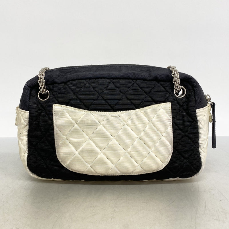 ★在庫処分★最終価格【6ca1291】シャネル ショルダーバッグ 2.55 チェーンショルダー ナイロン ブラック ホワイト シルバー金具【中古】レディース