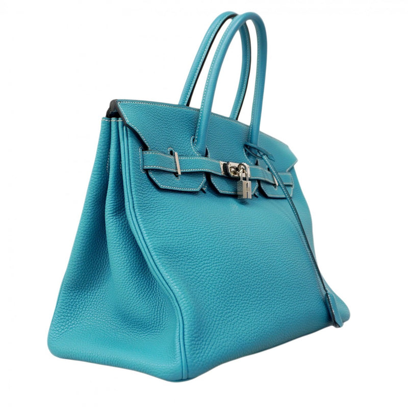 【6ca1294-h】エルメス ハンドバッグ バーキン35 トゴ ブルージーン シルバー金具 □J刻印【中古】レディース