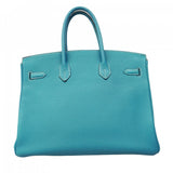 【6ca1294-h】エルメス ハンドバッグ バーキン35 トゴ ブルージーン シルバー金具 □J刻印【中古】レディース