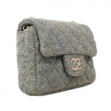 【6ca1308】シャネル ショルダーバッグ ミニマトラッセ チェーンショルダー ウール グレー シルバー金具【中古】レディース