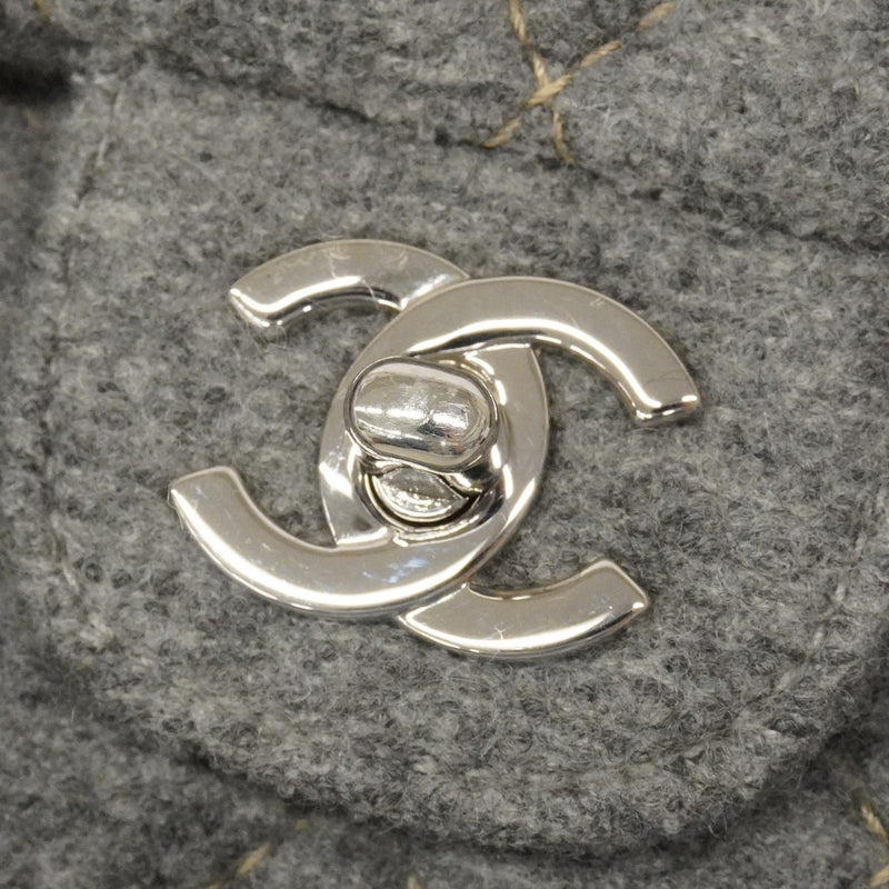 【6ca1308】シャネル ショルダーバッグ ミニマトラッセ チェーンショルダー ウール グレー シルバー金具【中古】レディース