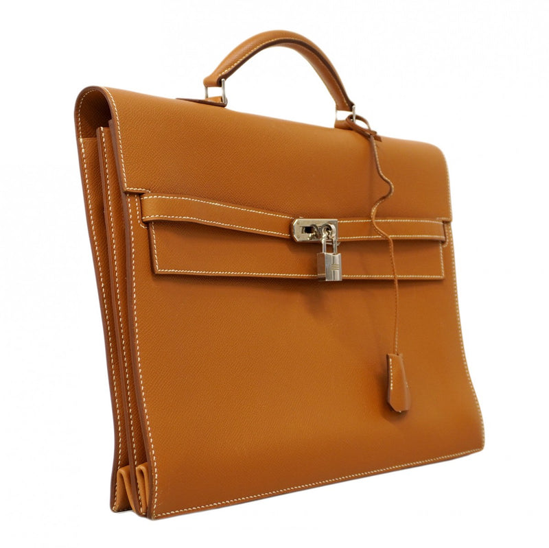 【6ca1345】エルメス ブリーフケース ケリーデペッシュ34 ヴォーエプソン ゴールド シルバー金具 □L刻印【中古】メンズ