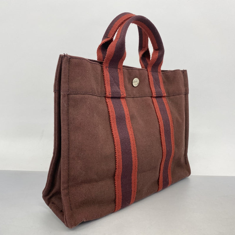 ★SALE【6ca1356-k】エルメス トートバッグ フールトゥPM キャンバス ブラウン シルバー金具【中古】メンズ レディース ユニセックス