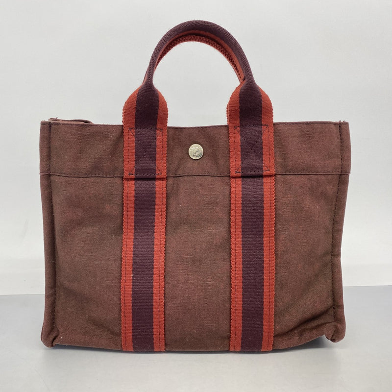 ★SALE【6ca1356-k】エルメス トートバッグ フールトゥPM キャンバス ブラウン シルバー金具【中古】メンズ レディース ユニセックス
