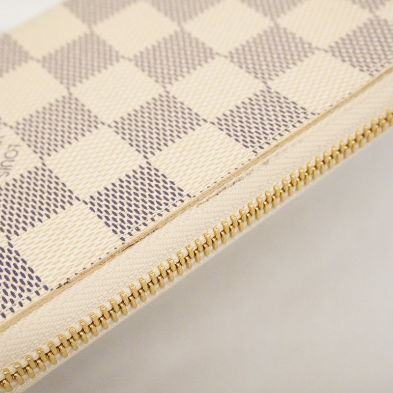 【6ca1373-k】ルイヴィトン 長財布 ダミエ・アズール ポルトフォイユクレマンス N61264 ホワイト ローズバレリーヌ【中古】レディース