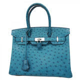 【6cb1730-g】エルメス ハンドバッグ バーキン30 オーストリッチ コバルト □R刻印【中古】レディース