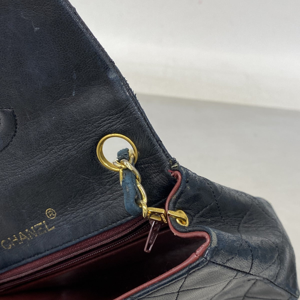 【6cb1797】シャネル ショルダーバッグ ミニマトラッセ チェーンショルダー ラムスキン ブラック ゴールド金具【中古】レディース