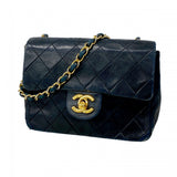 【6cb1797】シャネル ショルダーバッグ ミニマトラッセ チェーンショルダー ラムスキン ブラック ゴールド金具【中古】レディース