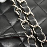 【6cb1847】シャネル ショルダーバッグ マトラッセ Wフラップ Wチェーン ラムスキン ブラック シルバー金具【中古】レディース