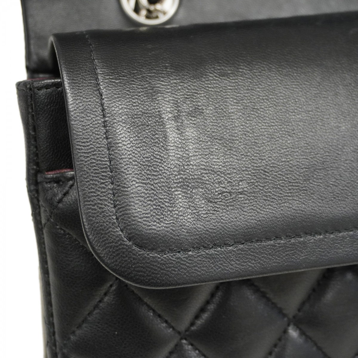 【6cb1847】シャネル ショルダーバッグ マトラッセ Wフラップ Wチェーン ラムスキン ブラック シルバー金具【中古】レディース