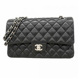 【6cb1847】シャネル ショルダーバッグ マトラッセ Wフラップ Wチェーン ラムスキン ブラック シルバー金具【中古】レディース