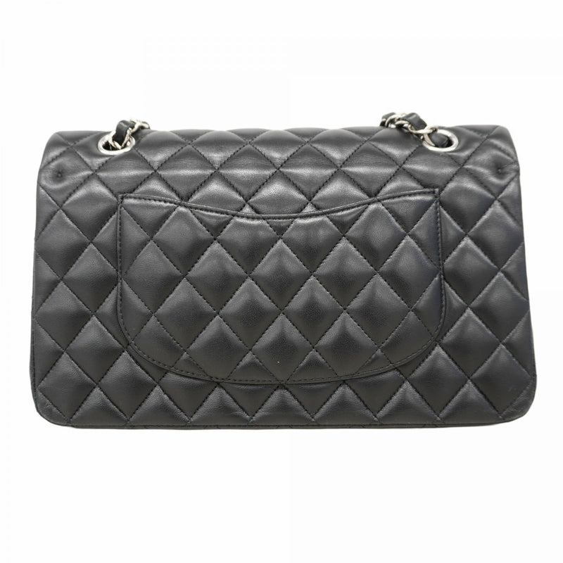 【6cb1847】シャネル ショルダーバッグ マトラッセ Wフラップ Wチェーン ラムスキン ブラック シルバー金具【中古】レディース