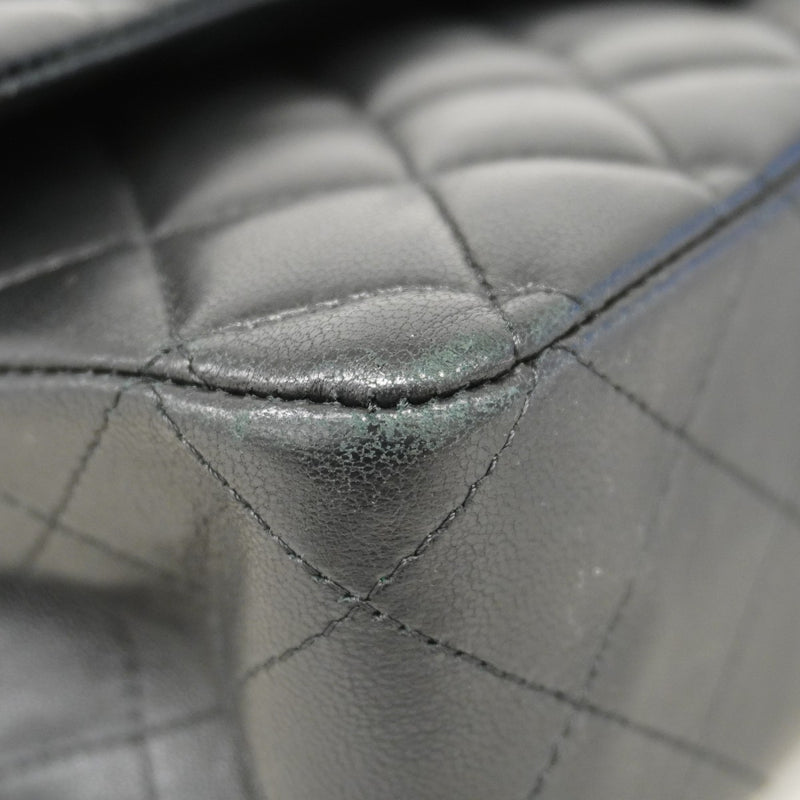 【6cb1847】シャネル ショルダーバッグ マトラッセ Wフラップ Wチェーン ラムスキン ブラック シルバー金具【中古】レディース