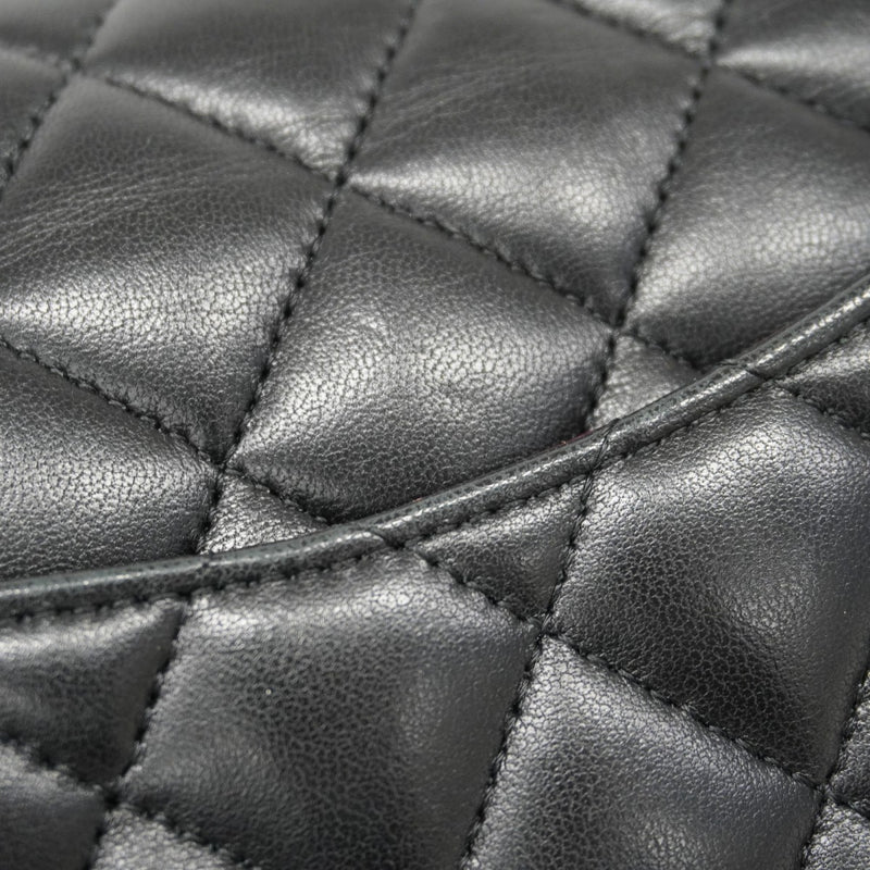 【6cb1847】シャネル ショルダーバッグ マトラッセ Wフラップ Wチェーン ラムスキン ブラック シルバー金具【中古】レディース