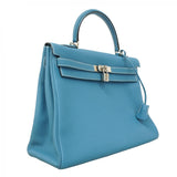 【6cb1850】エルメス ハンドバッグ ケリー35 トゴ ブルージーン シルバー金具 □I刻印 2wayバッグ【中古】レディース