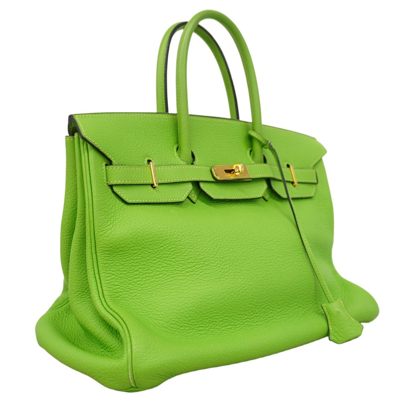 【6cb1851】エルメス ハンドバッグ バーキン35 トリヨンクレマンス アップルグリーン ゴールド金具 □H刻印【中古】レディース