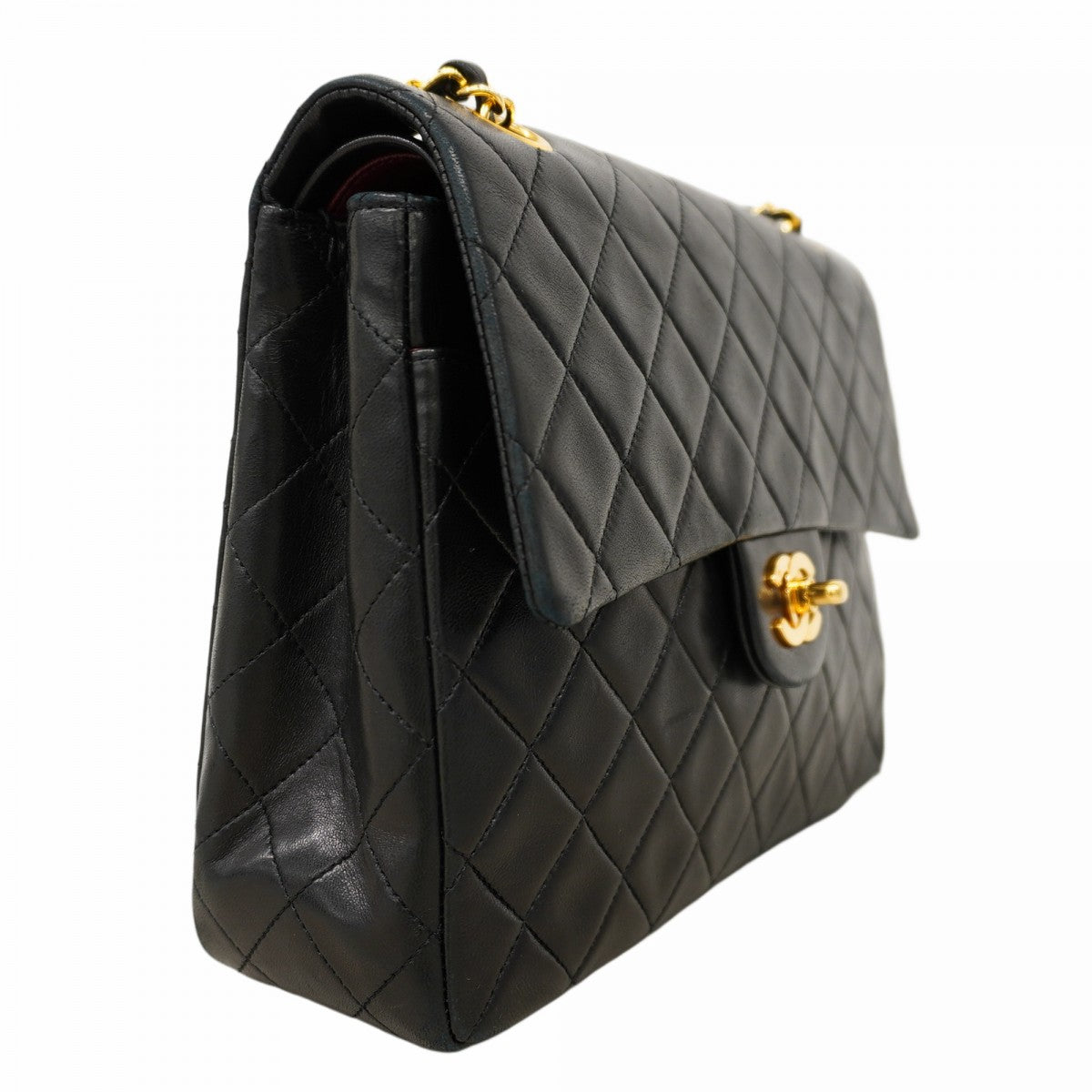 【6cb1864】シャネル ショルダーバッグ マトラッセ Wフラップ Wチェーン ラムスキン ブラック ゴールド金具【中古】レディース
