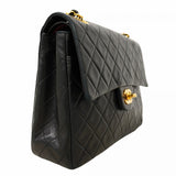 【6cb1864】シャネル ショルダーバッグ マトラッセ Wフラップ Wチェーン ラムスキン ブラック ゴールド金具【中古】レディース