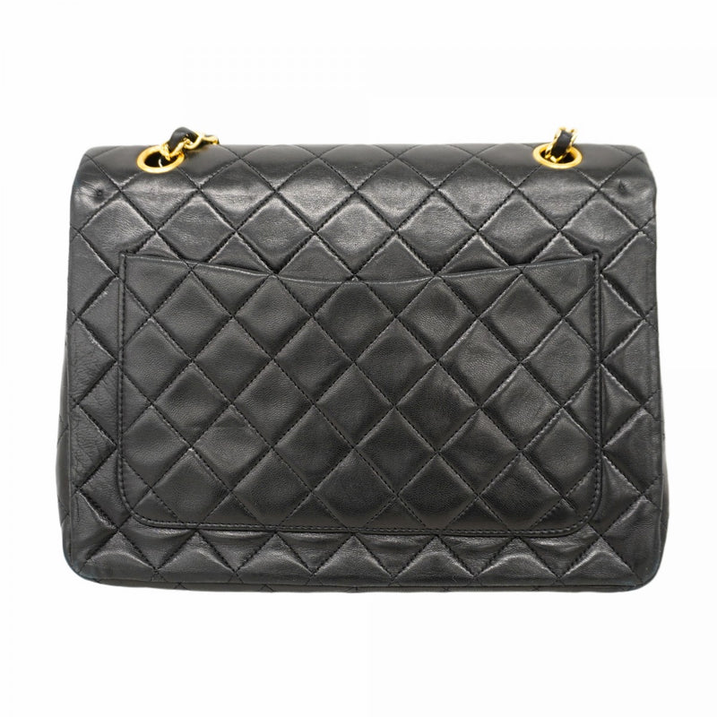 【6cb1864】シャネル ショルダーバッグ マトラッセ Wフラップ Wチェーン ラムスキン ブラック ゴールド金具【中古】レディース