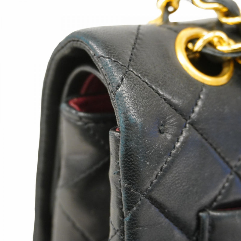 【6cb1864】シャネル ショルダーバッグ マトラッセ Wフラップ Wチェーン ラムスキン ブラック ゴールド金具【中古】レディース