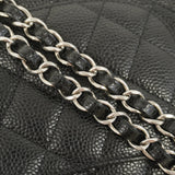 【6cb1923】シャネル ショルダーバッグ マトラッセ Wフラップ Wチェーン キャビアスキン ブラック シルバー金具【中古】レディース