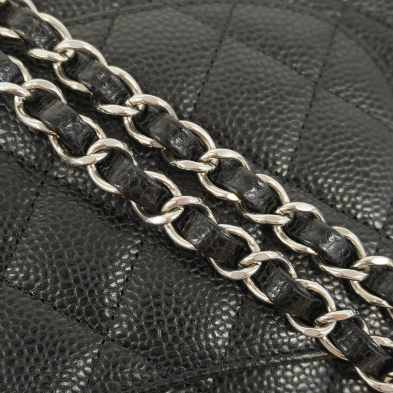 【6cb1923】シャネル ショルダーバッグ マトラッセ Wフラップ Wチェーン キャビアスキン ブラック シルバー金具【中古】レディース