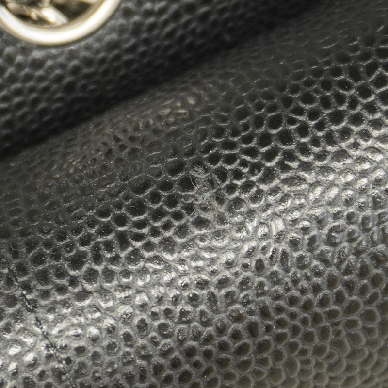 【6cb1923】シャネル ショルダーバッグ マトラッセ Wフラップ Wチェーン キャビアスキン ブラック シルバー金具【中古】レディース