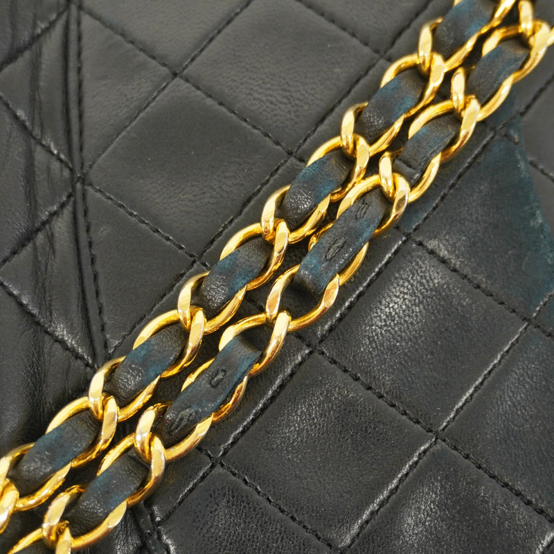 【6cb1924】シャネル ショルダーバッグ マトラッセ Wフラップ Wチェーン ラムスキン ブラック ゴールド金具【中古】レディース