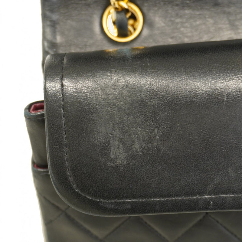 【6cb1924】シャネル ショルダーバッグ マトラッセ Wフラップ Wチェーン ラムスキン ブラック ゴールド金具【中古】レディース