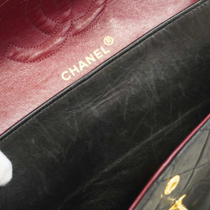 【6cb1924】シャネル ショルダーバッグ マトラッセ Wフラップ Wチェーン ラムスキン ブラック ゴールド金具【中古】レディース
