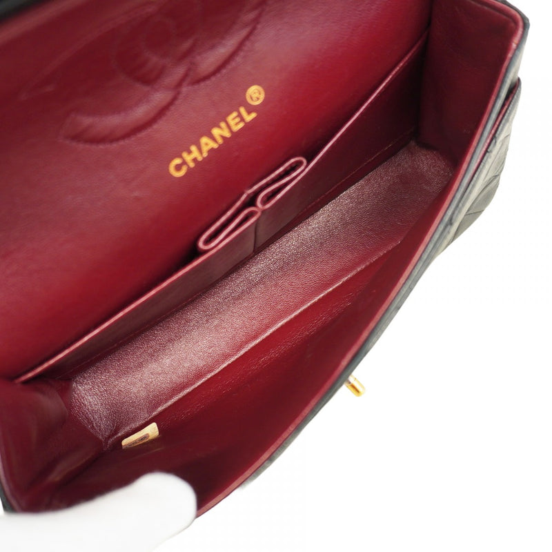 【6cb1924】シャネル ショルダーバッグ マトラッセ Wフラップ Wチェーン ラムスキン ブラック ゴールド金具【中古】レディース