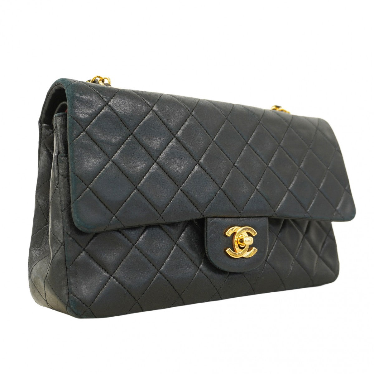 【6cb1924】シャネル ショルダーバッグ マトラッセ Wフラップ Wチェーン ラムスキン ブラック ゴールド金具【中古】レディース