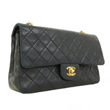 【6cb1924】シャネル ショルダーバッグ マトラッセ Wフラップ Wチェーン ラムスキン ブラック ゴールド金具【中古】レディース