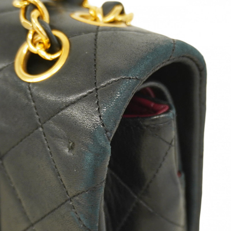 【6cb1924】シャネル ショルダーバッグ マトラッセ Wフラップ Wチェーン ラムスキン ブラック ゴールド金具【中古】レディース