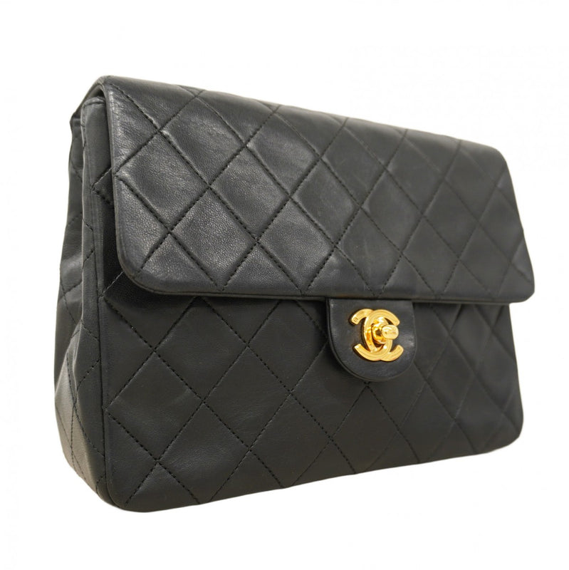 【6cb2009】シャネル ショルダーバッグ ミニマトラッセ チェーンショルダー ラムスキン ブラック ゴールド金具【中古】レディース