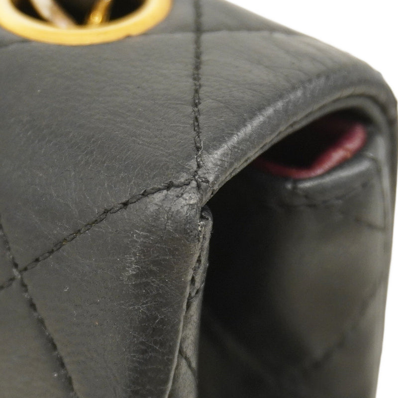 【6cb2009】シャネル ショルダーバッグ ミニマトラッセ チェーンショルダー ラムスキン ブラック ゴールド金具【中古】レディース