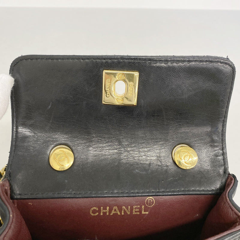 【6cb2056-k】シャネル ショルダーバッグ ミニマトラッセ チェーンショルダー ラムスキン ブラック ゴールド金具【中古】レディース