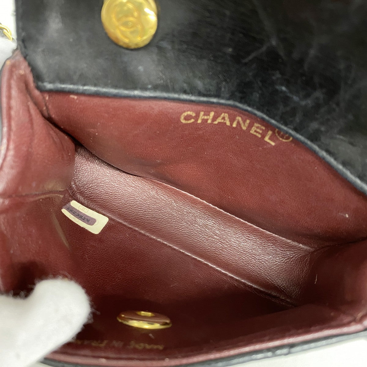 【6cb2056-k】シャネル ショルダーバッグ ミニマトラッセ チェーンショルダー ラムスキン ブラック ゴールド金具【中古】レディース